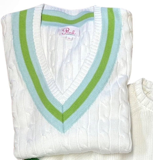 Short Sleeve Cable V sweater